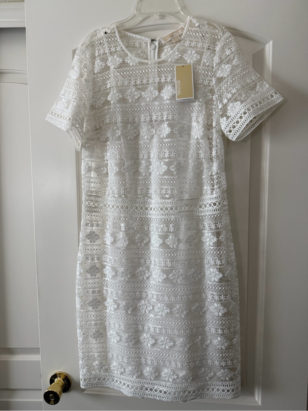 Michael Kors White Lace Midi Dress with Floral Embroidery NWT